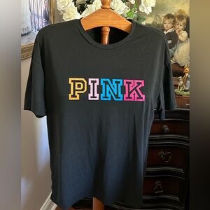 Black T-Shirt with Colorful PINK Logo Sz L